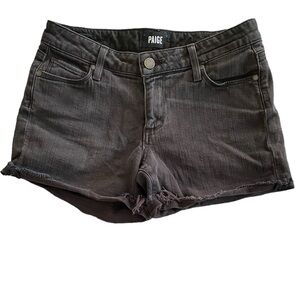 PAIGE Premium Denim Black Jimmy Jimmy Distressed Cutoff Jean Shorts Size…
